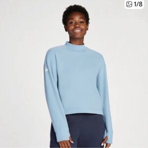 Hoka One One Fleece Crew Mock Neck Pullover Sweatshirt w/Thumbholes Sz L Blue